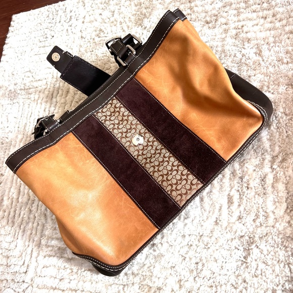 Coach Strip Brown & Tan Soft Leather Shoulder Bag - Picture 14 of 14